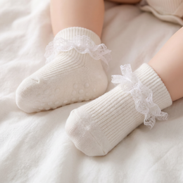 Baby Girl Ruffle Socks with Grips Turn Cuff Ankle Lace Frilly Dress Socks for Newborn/Infant/Toddler/Little Kids lifestyle product image 4