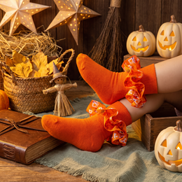Toddler & Girls Halloween Ruffle Socks, 2 Pairs - orange, Halloween styling photo 4