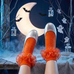 Women's Heart Ruffle Socks with Organza Trim - orange, Halloween styling photo 6