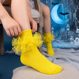 Girls & Teens Organza Ruffle Socks, 4 Pairs - neon yellow, Halloween styling photo 5
