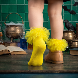 Girls Tulle Ruffle Socks, 2 & 4 Pairs - neon yellow, Halloween styling photo 2