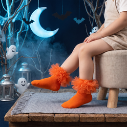 Girls Tulle Ruffle Socks, 2 & 4 Pairs - orange, Halloween styling photo 3
