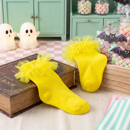 Girls Tulle Ruffle Socks, 2 & 4 Pairs - neon yellow, Halloween styling photo 4