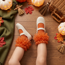 Girls Tulle Ruffle Socks, 2 & 4 Pairs - orange, Halloween styling photo 6