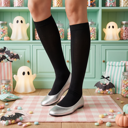 Women's Solid Color Knee-High Socks - black, Halloween styling photo 6
