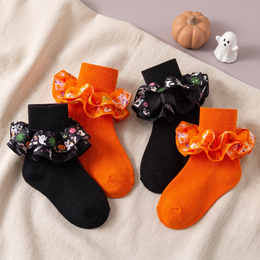 Toddler & Girls Halloween Ruffle Socks, 2 Pairs - Black, Orange, 2 pairs, Halloween variant product photo