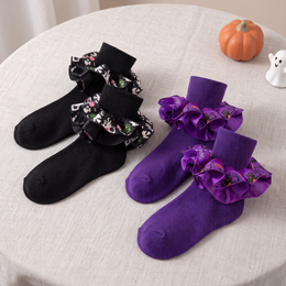 Toddler & Girls Halloween Ruffle Socks, 2 Pairs - Black, Purple, 2 pairs, Halloween variant product photo