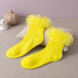 Women's Heart Ruffle Socks with Organza Trim - Neon Yellow, 1 pair, Halloween variant product photo