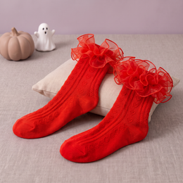 Women's Heart Ruffle Socks with Organza Trim - Red, 1 pair, Halloween variant product photo