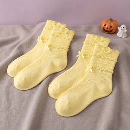 Women's Sheer Bow Ruffle Socks, 2 Pairs - Yellow, 2 pairs, Halloween variant product photo