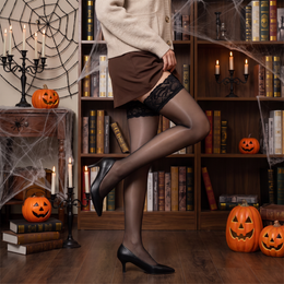 FRILLORA SW90 hosiery in a styled indoor setting