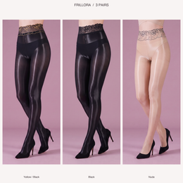 FRILLORA SW109 3 pair hosiery set, yellow waist black, black and nude