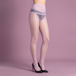 Women's Glossy Tights with High-Waisted Lace Briefs, product photograph