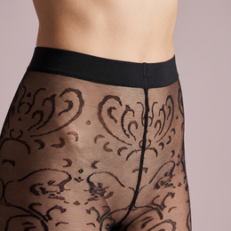 FRILLORA SW200 black patterned tights waistband and center seam
