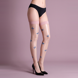 Women's Glossy Thigh-High and Garter Stockings with Butterfly Print, product photograph