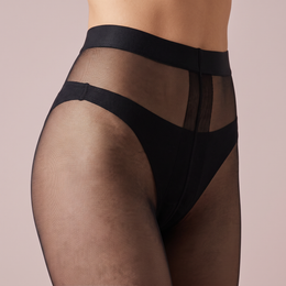 FRILLORA SW136 black tights waistband and vertical seam connection detail