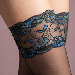 FRILLORA SW251 blue floral wide stocking cuff detail