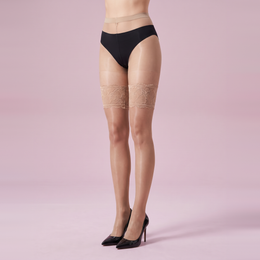 Women's Sheer Tights with Hibiscus Lace Stocking Effect, product photograph