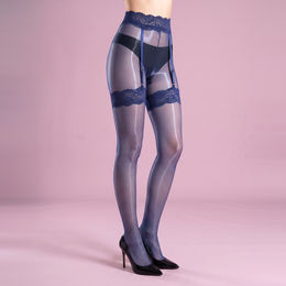 Women's Sheer Tights with Layered Lace Garter Effect, product photograph