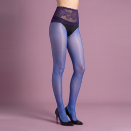 Women's Glossy Tights with High-Waisted Lace Briefs, product photograph