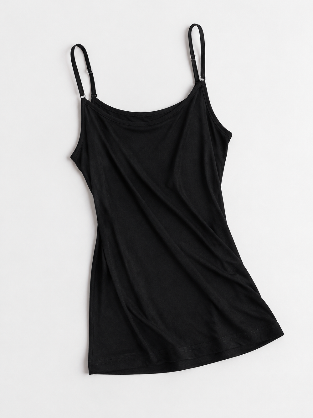 Adjustable Strap Silk Knit Camisole in Black