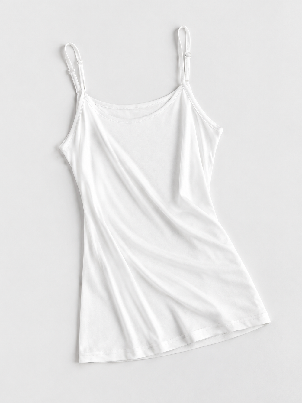 Adjustable Strap Silk Knit Camisole in White