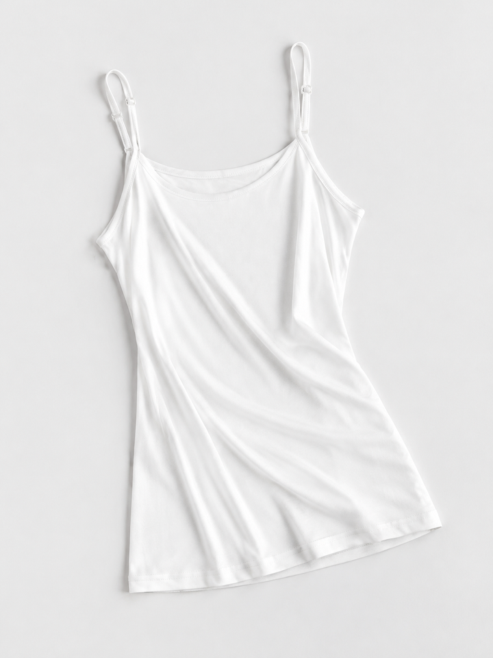 Adjustable Strap Silk Knit Camisole in White