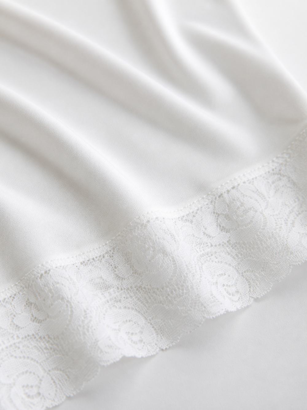 Adjustable Strap Silk Knit Lace Slip in White