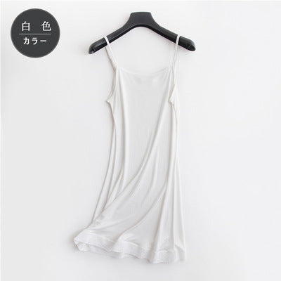 Adjustable Strap Silk Knit Lace Slip - White