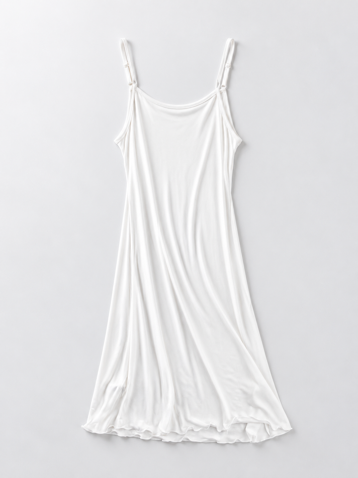 Adjustable Strap Silk Knit Slip in White