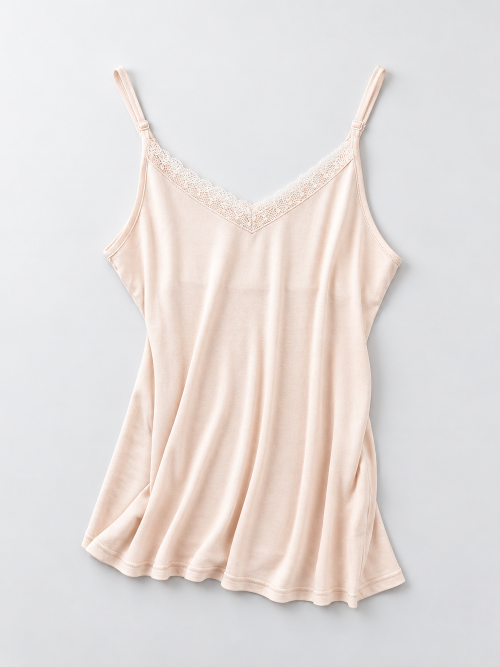 Adjustable Strap V Neck Silk Lace Camisole in Nude