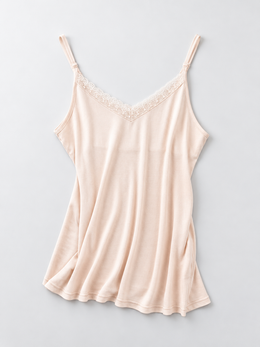 Adjustable Strap V Neck Silk Lace Camisole in Nude