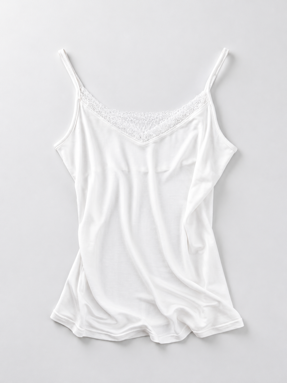 Adjustable Strap V Neck Silk Lace Camisole in White