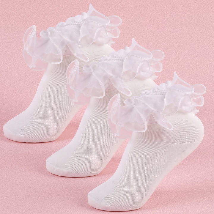 Baby & Toddler Girl Ruffle Socks with Shimmer Lace in white