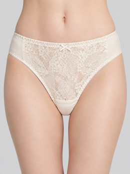 Bow Detail Silk Lace Briefs in Nude