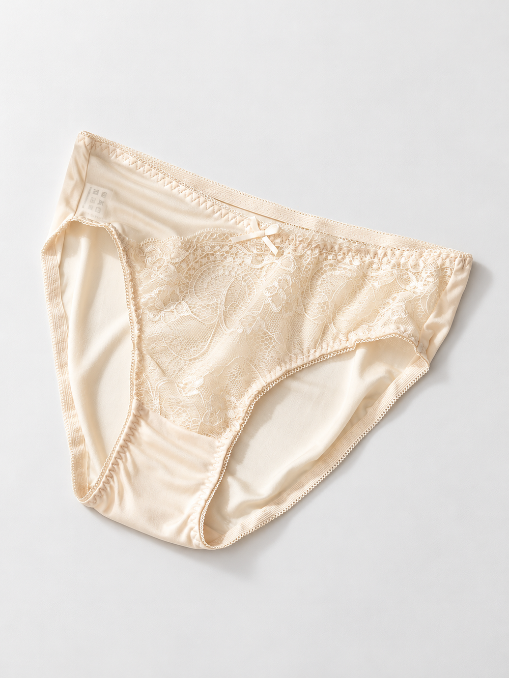 Bow Detail Silk Lace Briefs in Nude