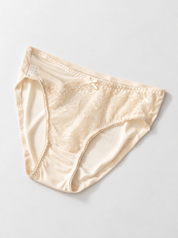 Bow Detail Silk Lace Briefs in Nude