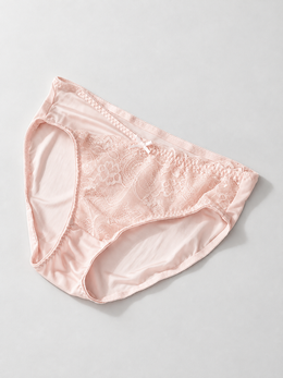 Bow Detail Silk Lace Briefs in Pink