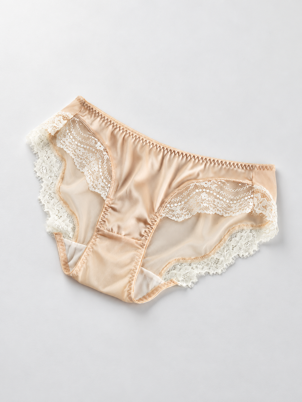 Contrast Trim Stretch Silk Briefs in Champagne Gold
