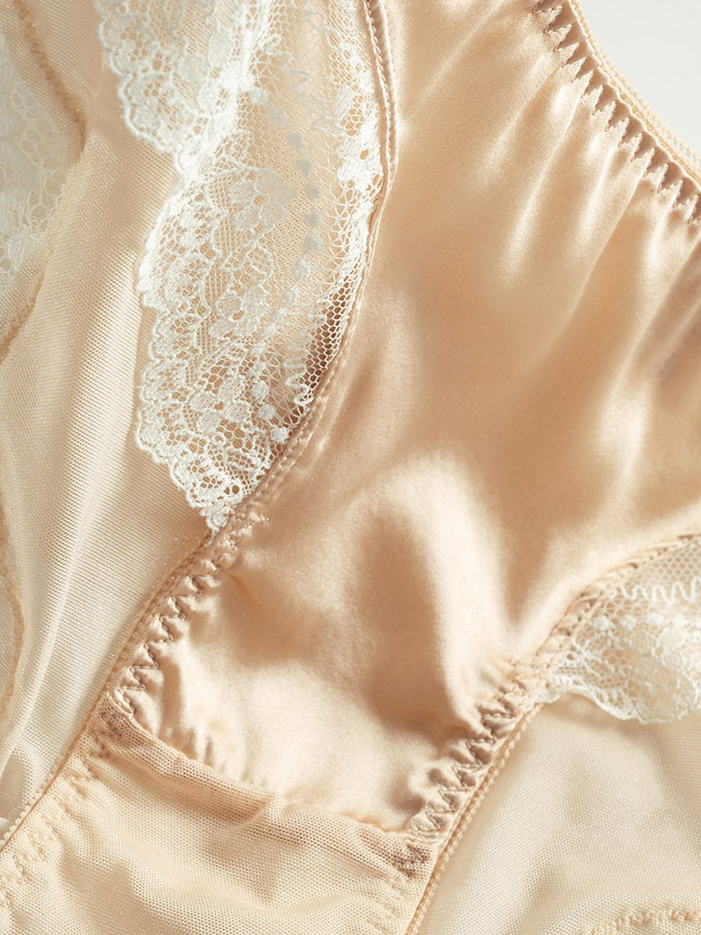 Contrast Trim Stretch Silk Briefs in Champagne Gold