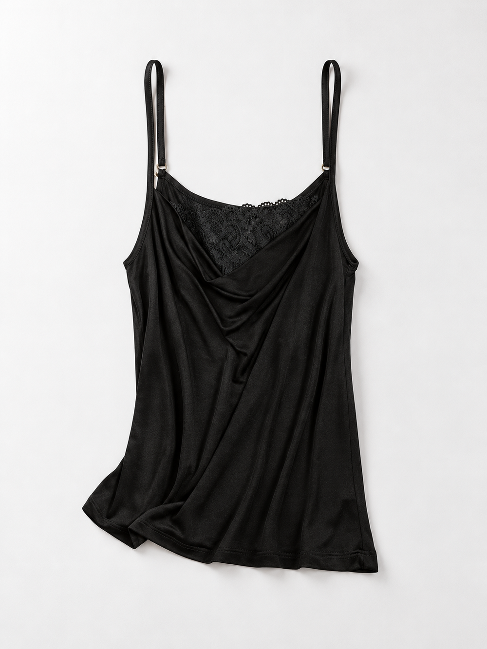 Cowl Neck Silk Viscose Lace Camisole in Black