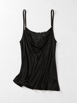 Cowl Neck Silk Viscose Lace Camisole in Black