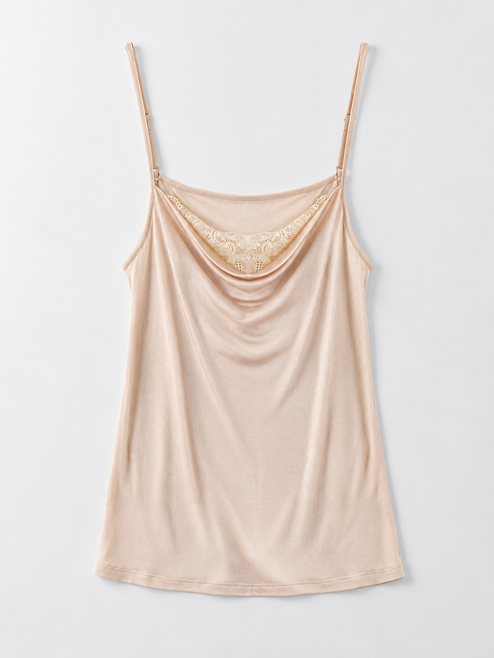 Cowl Neck Silk Viscose Lace Camisole in Nude