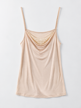 Cowl Neck Silk Viscose Lace Camisole in Nude