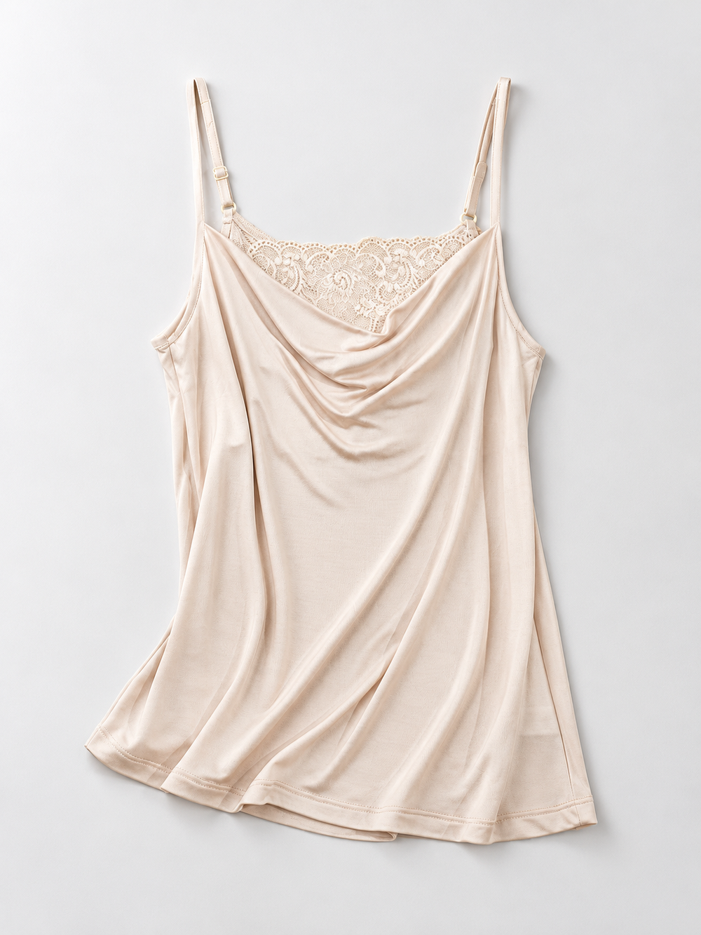 Cowl Neck Silk Viscose Lace Camisole in Nude