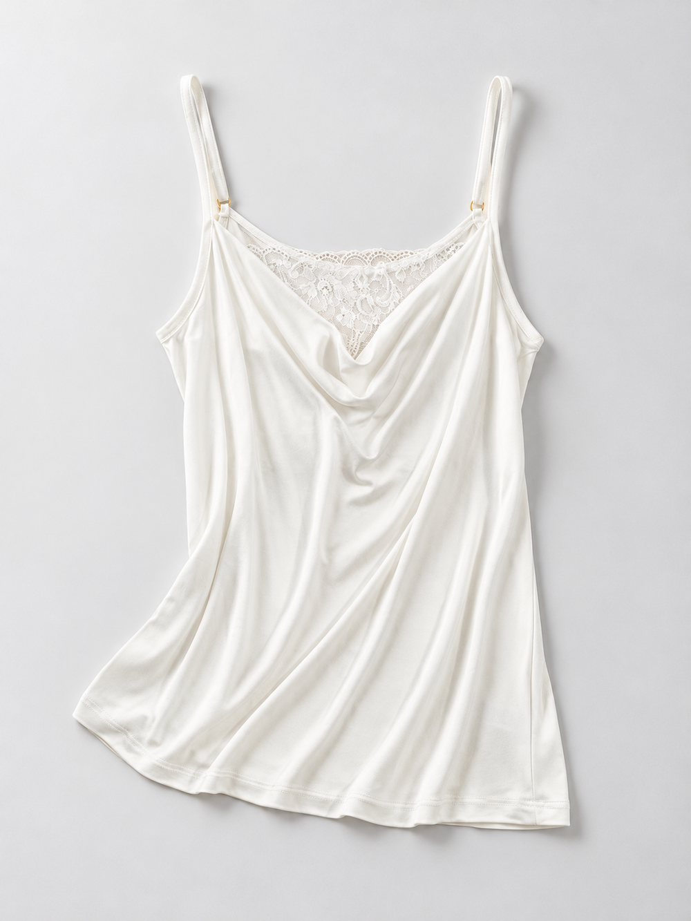 Cowl Neck Silk Viscose Lace Camisole in White