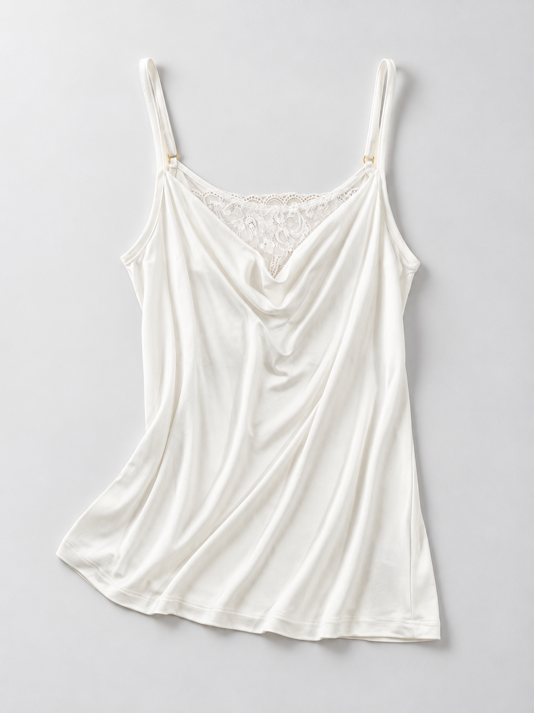 Cowl Neck Silk Viscose Lace Camisole in White