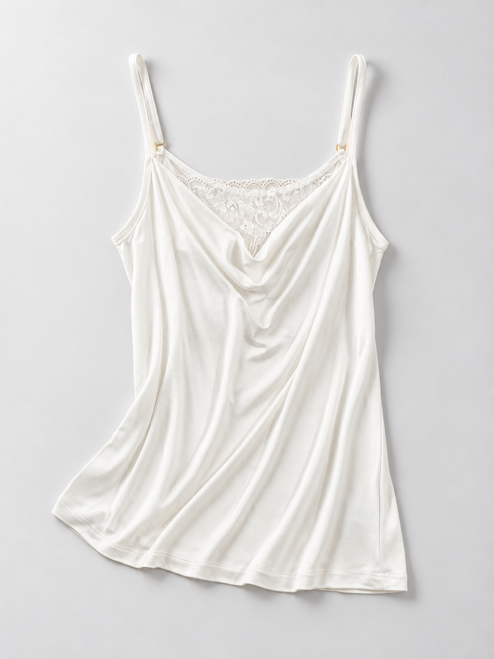 Cowl Neck Silk Viscose Lace Camisole in White
