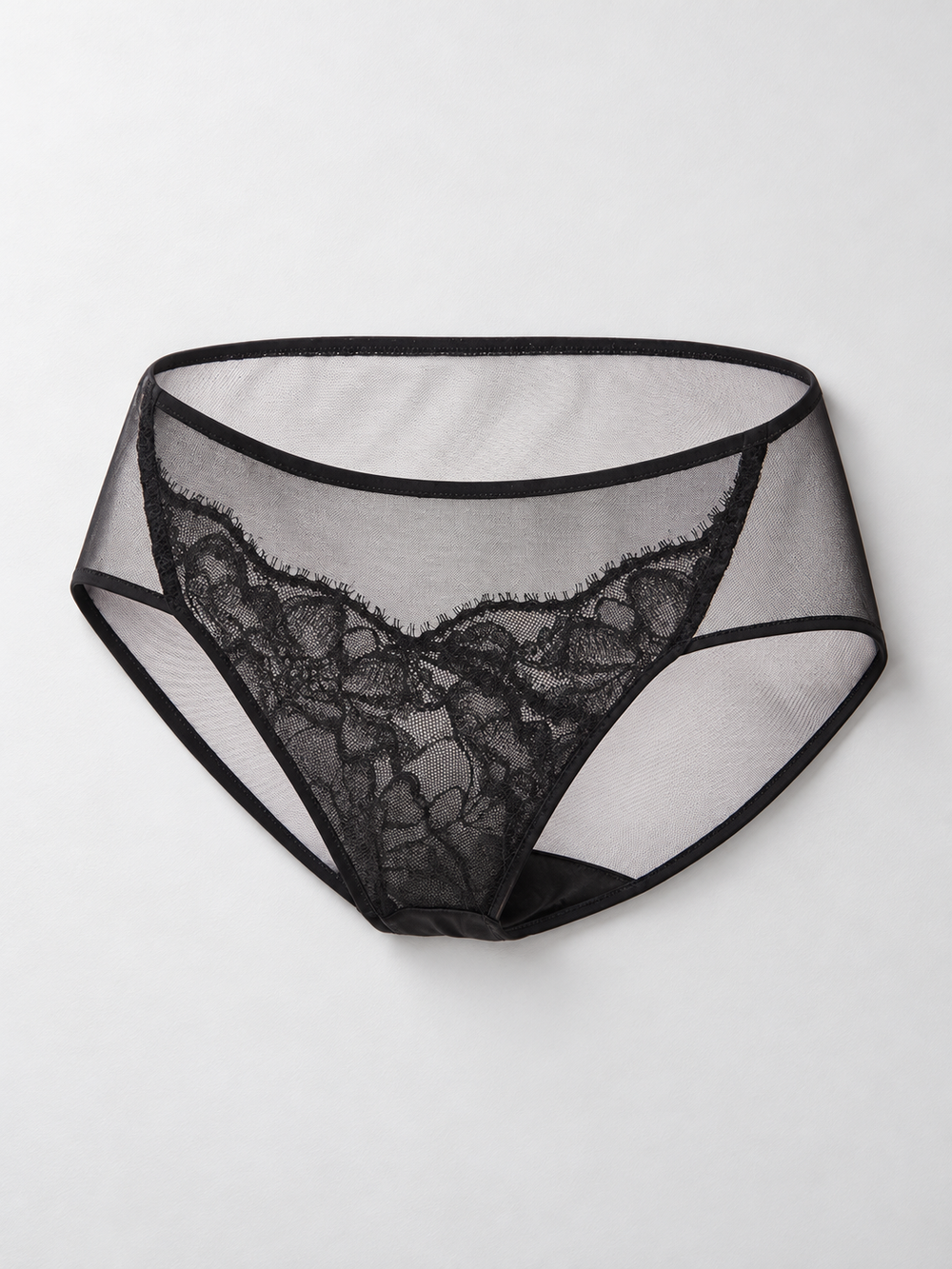 Eyelash Lace Briefs with Silk Gusset in Black