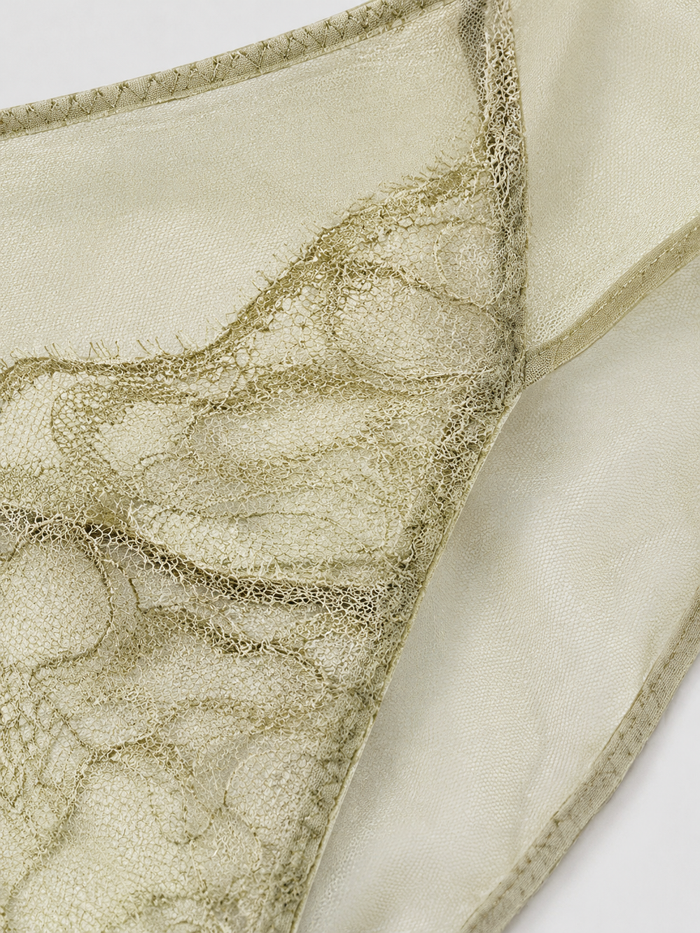 Eyelash Lace Briefs with Silk Gusset in Light Green